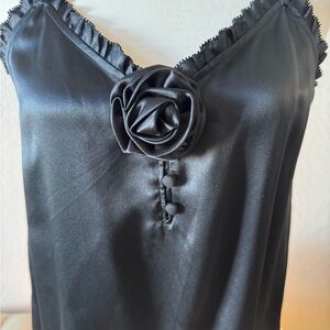 PAIGE Black Satin Chemise with Rose Detail